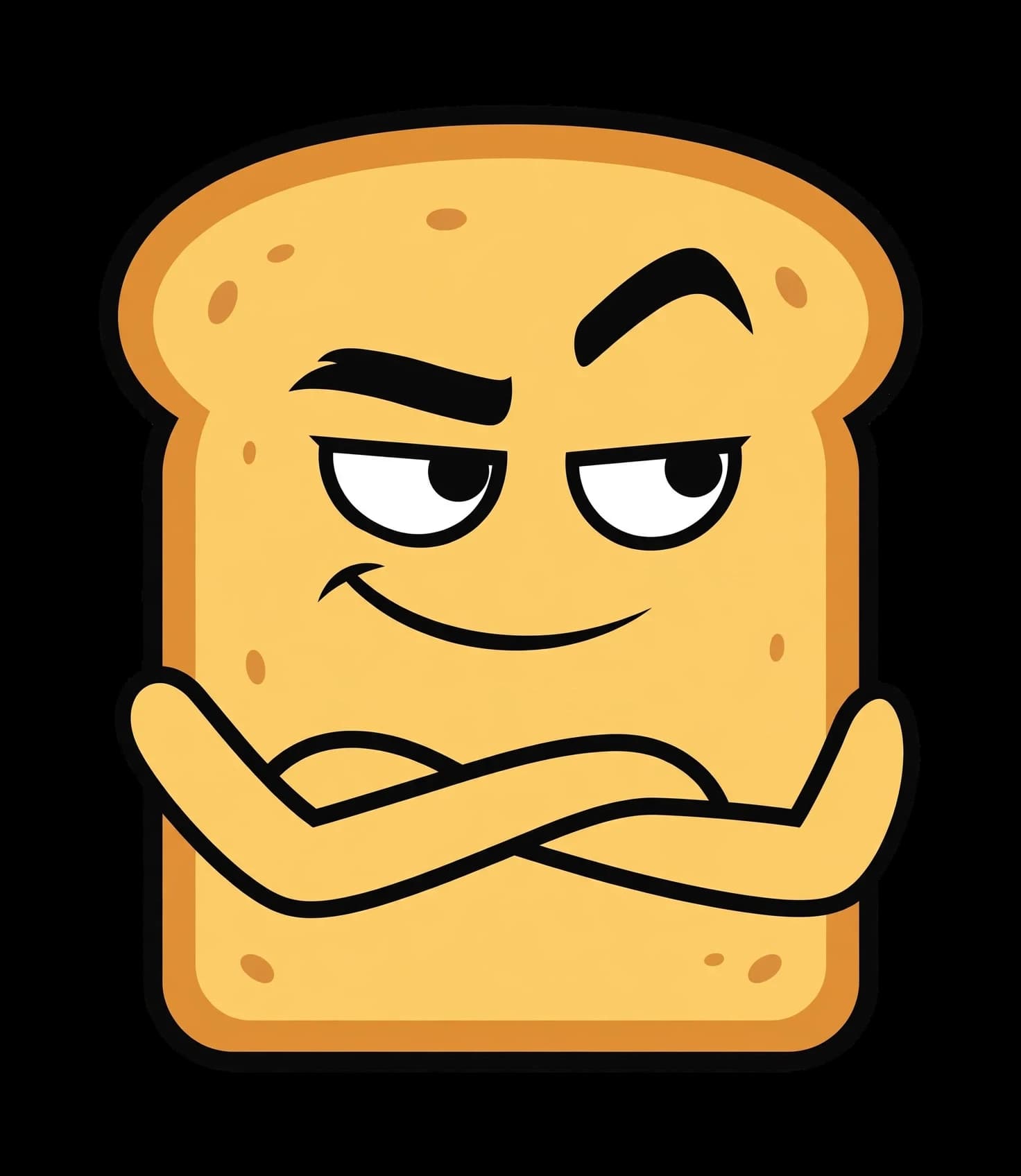Toast, our chief roast officer, smirking with arms crossed